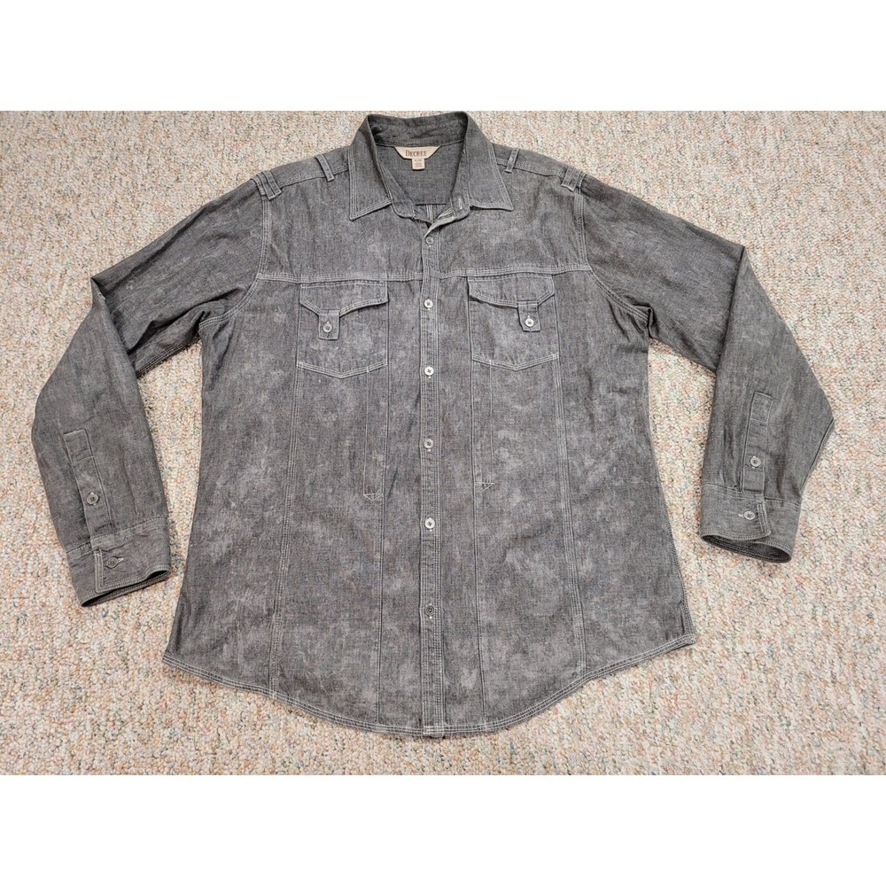 Decree Shirt Mens XL Gray Acid Wash Long Sleeve Button Down Military Utility